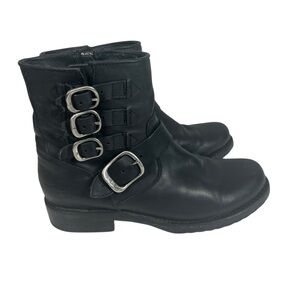 FRYE Veronica Short Belted Boot Women's 7 Moto Black Leather Buckles